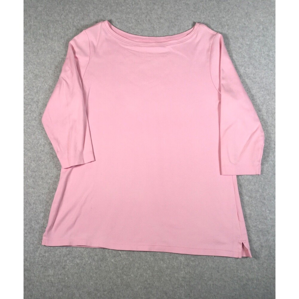 LL Bean 100% Cotton Boat Neck 3/4  Sleeve Womens M Solid Pink Tunic Top
